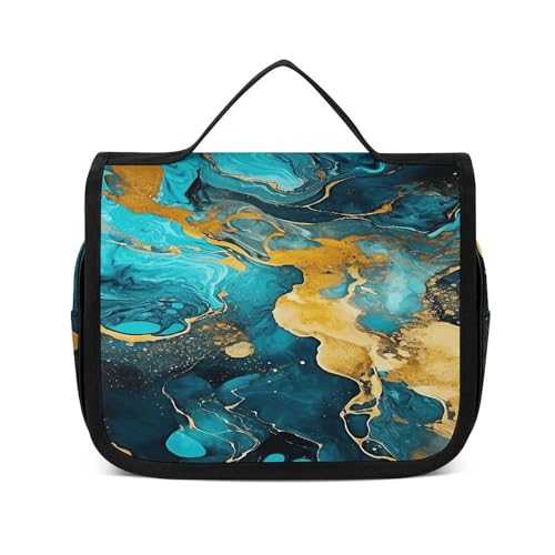 Trousse de toilette suspendre pour vos vacances en famille turquoise et or