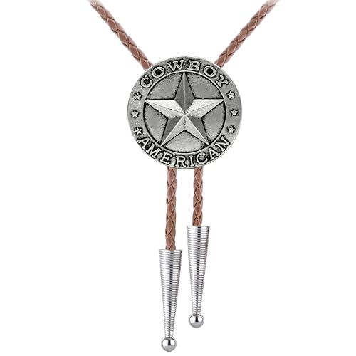 Image of Jeilwiy Bolo Tie for Men Western Cowboy Tie Necklace Gold Bolo Tie Leather Necktie Halloween Tie Accessories for Women