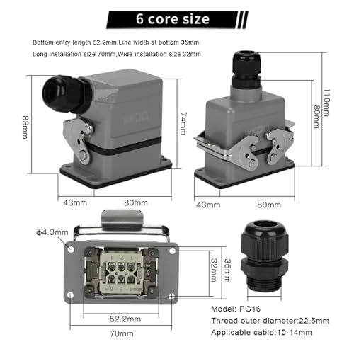 Connecteur 6 broches 500V Side Entry étanche à vis - 3