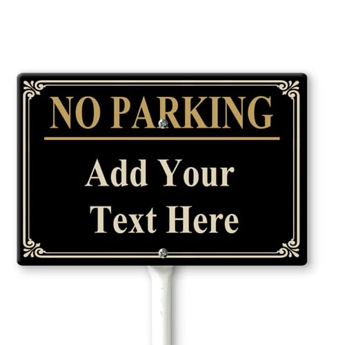 Horienteeon No Parking, Your Text Custom Sign with Stake 30cm×20cm (Black), Customizable Parking Signs, Custom with Text Personalized Metal Sign, Sturdy Aluminum Signs Rust Free for Outdoor Use