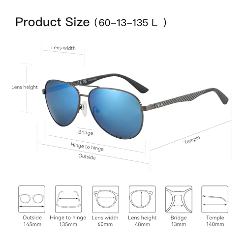 Image of ZENOTTIC Polarized Aviator Sunglasses for Men Carbon Fiber Temple Pilot Sun Glasses with Mirrored Lens UV Protection
