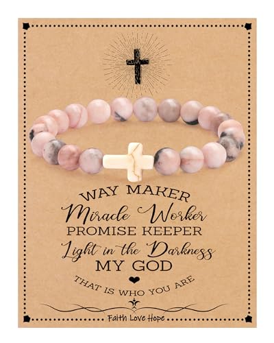 Image of Cross Bracelets for Women, Christian Gifts for Women Stocking Stuffers for Teens Cross Bracelet Imperial Nature Stone Bead Bracelet Confirmation Baptism Gift for Teen Girls Christmas Religious Gift Cathlic Faith Jewelry
