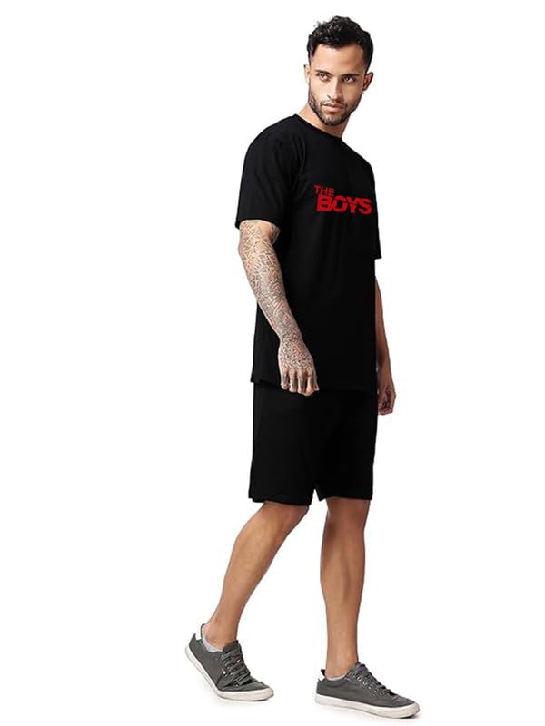 Image of Vogaan Men's T-Shirt and Shorts Set | Pyjama Set for Men | Co-ord Set | Cotton Printed Top & Shorts Night Suits Set