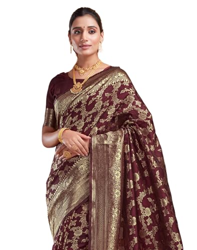 Image of SIRIL Women's Banarasi Silk Saree | Kanjivaram Silk Saree With Unstitched Blouse Piece