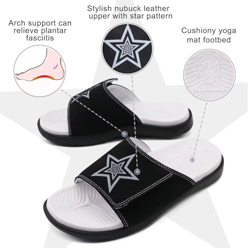Image of KuaiLu Mens Athletic Slides Wide Adjustable Arch Support Sport Sandals | Soft Cushioned Open Toe Summer Slippers for Plantar Fasciitis Slip On House Shoes Indoor Outdoor