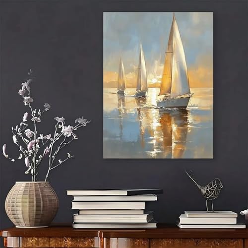 Voilier en mer déco murale chambre d'hôte en toile pastel 60x80