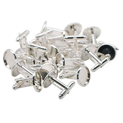 JETEHO 20 Pcs Sterling Silver Cufflink Blanks,Cabochon Cufflink Buttons Base Tray Pendant Frame Setting for DIY Jewelry Making