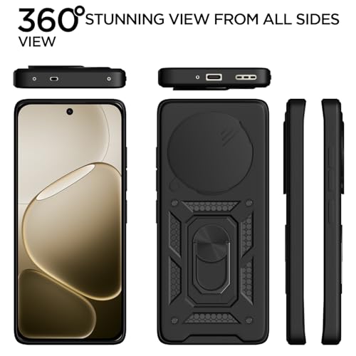 Image of Pikkme Back Cover for Oppo F31 Pro 5G | 360 Protection Case | Sliding Camera Shield Cover & Ring Holder Stand D10 Tough Armor Bumper Case (Black)