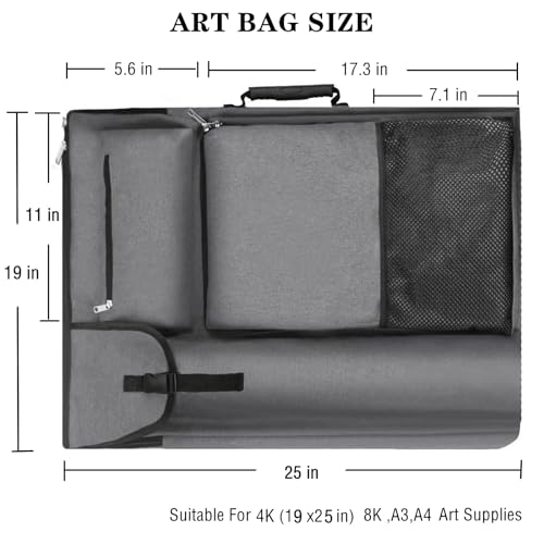 Image of TreochtFUN Art Portfolio Case 19 x 25 - Large Drawing Portfolio with Backpack & Tote Bag for Artist Supplies (Gray)