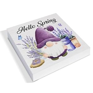 Spring Decor, Rustic Gnome Wood Sign Spring Lavender Tray Decoration Tabletop Shelf Desk Home Decor, 5 X 5 Inches Spring Decor Rustic Gnome Wood Sign Spring Lavender Tray Decoration Tabletop Shelf Desk Home Decor 5 X 5 Inches