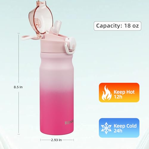 Image of Konokyo 18 oz Insulated Stainless Steel Sports Water Bottle with Straw Lid