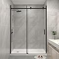 KPUY Glass Shower Door, 50-54" W x 76" H Semi-Frameless Sliding Shower Door, 1/4" (6mm) Thick Tempered Clear Glass with Explosion-Proof Film Nano Coating, Matte Black