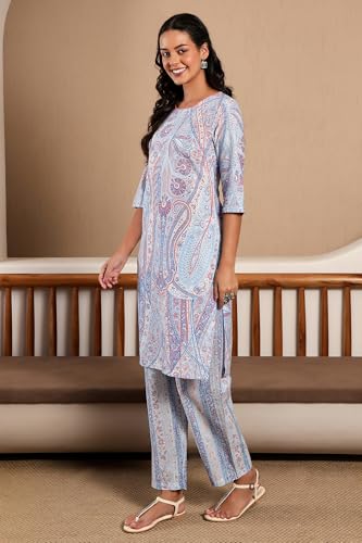 Image of W for Woman Paisley Knee Length Cotton Woven Women's Kurta Pant Set