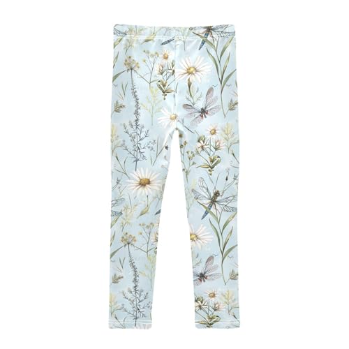 Kids High Waist Dragonfly Daisy Flower Blue Leggings for Toddler Girls 4T 202b53892