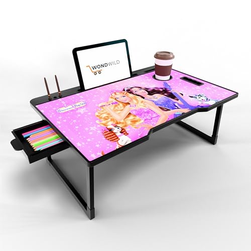 Image of WONDWILD Smart Multipurpose Foldable Laptop Table with Cup Holder, Study Table, Bed Table, Breakfast Table, Foldable and Portable /Ergonomic & Rounded Edges /Non-Slip Legs (ABS BB)