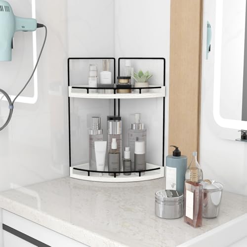 Image of Dorhors 2-Tier Rustic White Corner Bathroom Shelf