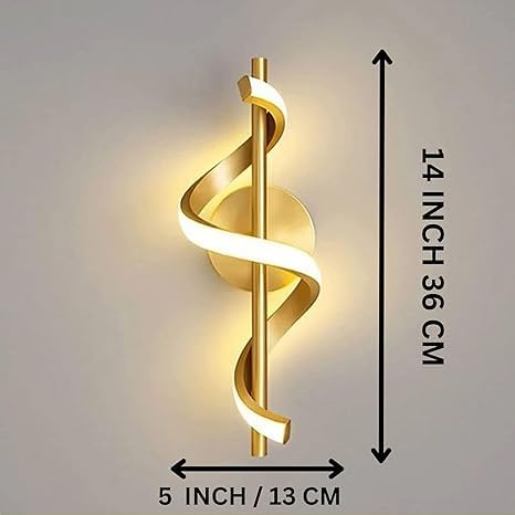 Image of Spiral Shape Golden Modern Wall Light for Home, LED Wall Lamp with 3 Color Lighting (Cool /Warm /Natural White), Perfect for Hall, Bedroom, Pack of 2.