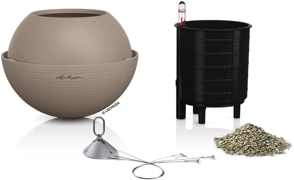 Lechuza BOLA Color 23 Sand Brown, Self-Watering Hanging Planter, D9.1 H7.1 in