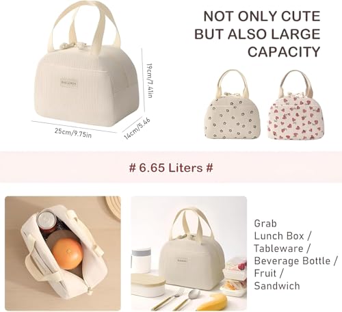 Image of SVH Insulated Lunch Bag with Thermal Lining, Reusable Leak-Resistant Lunch Tote with Front Pocket, Durable Zipper & Carry Handles for Office, School, Picnic & Travel (Corduroy Beige)