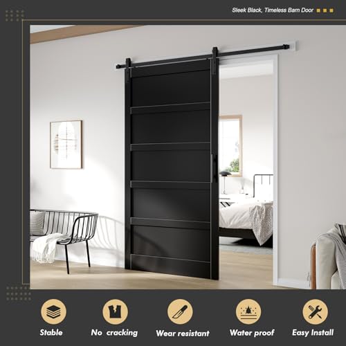Image of Fredbeck 48x96 Black Barn Door with 8FT Hardware Kit,Sliding Interior Doors