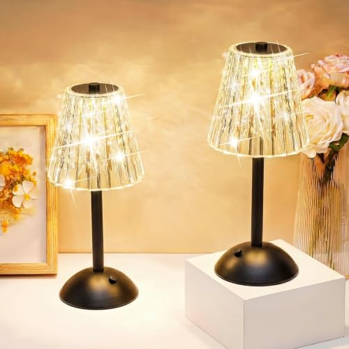 Image of Liliful 2 Pcs Cordless Table Lamp Rechargeable Touch LED Small Gold Portable Battery Operated USB-c Desk Lamp 3 Color Dimmable for Bedroom Living Room Dining (Black,Classic Style)