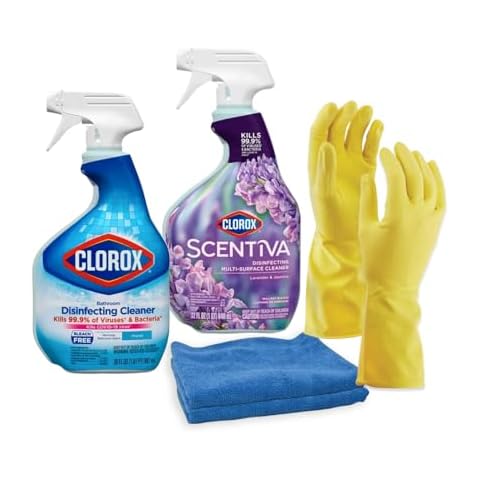 Aserson Multi-Surface Cleaner, Lavender and Jasmine 32 Fl Oz, Bathroom Cleaner 30 Fl Oz, Bundle with Latex Gloves and Microfiber Cleaning Cloths Cover