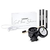 Claire White® - Schonendes Complete Whitening Bleaching Set zur Zahnaufhellung / Zahnbleaching Set mit LED Schiene, 3 x 2 ml Bleaching Gel, Aktivkohlepulver & 1 Bamboo Zahnbürste
