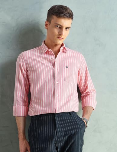 Image of Arrow Striped Slim Fit Mens Casual Shirts - 100% Cotton, Breathable & Comfortable, Full Sleeves Shirts for Men