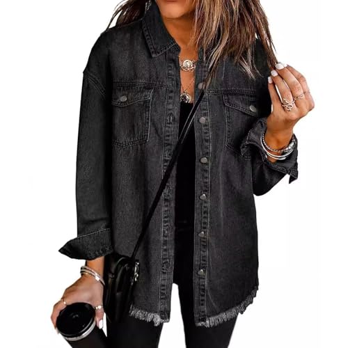 The Beauty North Denim Jacket, The Beauty North Denim Jacket, Women's Casual Denim Button down Distressed Jacket