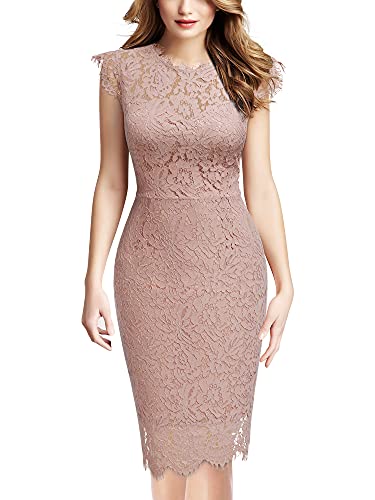 Miusol Women s Retro Floral Lace Slim Evening Cocktail Mini Dress (Medium, Pink)