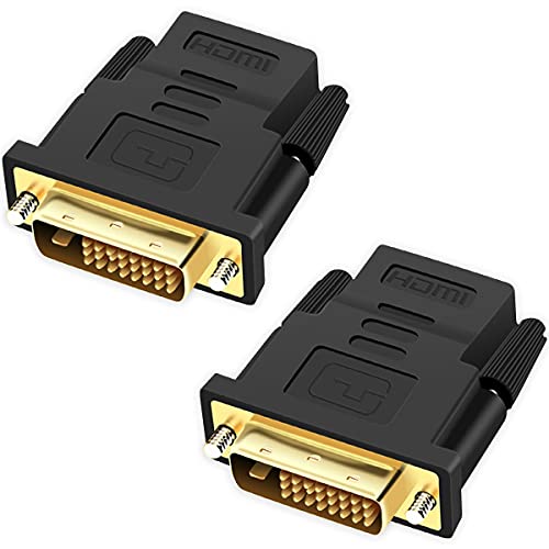 SAIBANGZI Dvi vers Hdmi Adaptateur Hdmi Femelle vers Connecteur Dvi-D MâLe (24+1) 2 Pack Plaqué Or Converter Convertisseur Hdmi/Dvi Bidirectionnel for Projecteur De TéLéVision LCD Plasma Noir