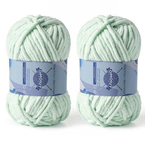 Image of 2 Pack Chunky Chenille Yarn for Crocheting, Baby Yarn for Crocheting Soft Blankets, Bulky Yarns for Crochet Amigurumi, 200g (148.7yds) Fluffy Velvet Yarns for Hand Knitting (2 Baby Green)