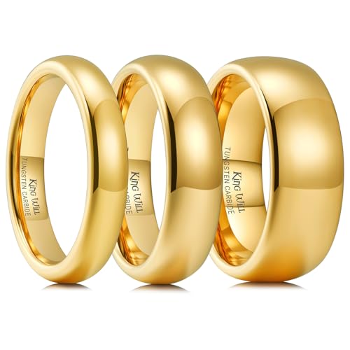 Image of King Will Men's Women's Tungsten Carbide Ring 24k Gold Plated Rose Gold Plated Domed Polished Finish Wedding Band