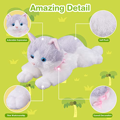 Marsjoy Gray Plush Cat Stuffed Animal Cat Realistic Toy Super Soft Cuddly Kitten Pet Fluffy Cat Soothing Hugging Sleeping Birthday Christmas Children's Day Gift For Kid 14.96" #TOP4