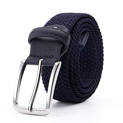 Preisvergleich Produktbild KGLOPYE Gürtel Leinengürtel mit Gummiband für Damen und Herren, Ledergeflechtgürtel, Dunkelblau, 130 cm