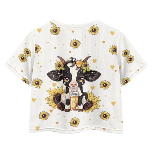 Image of Girl Crop Top Shirts for Summer Cute T Shirts Short Sleeve Tees for Kids 5-16