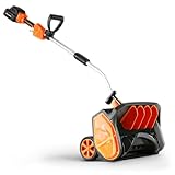 SuperHandy Electric Snow Thrower Adjustable Angle 17' Clearing Width 5.7' Intake Height 23' ft Throw Curved Serrated Blade 48V-2Ah Battery Portable Wheels Easy Maneuver Safety Switches Comfort Handle