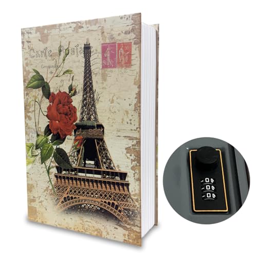 Golgner Buchtresor mit Zahlenschloss, Buchsafe Tresor, Geheime Aufbewahrungsbox, Code Schloss Buchsafe, Buch Safe für Büro Hause, Geld Schmuck Wertvolle Objekte, 24 x 15.5 x 5.5cm, Eiffelturm Style