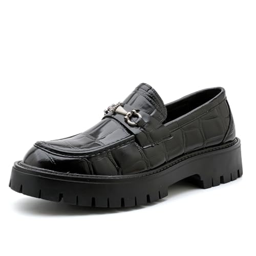 Image of Mens Patent Leather Slip-On Platform Dress Horsebit Loafer Low Heels Round Toe Non-Slip Penny Shoes for Formal Business Wedding