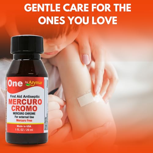 Arymar Mercuro Chrome Antiseptic Solution 1 fl oz. First Aid Topical Liquid for Minor Cuts, Scrapes & Burns