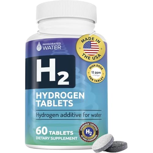 Invigorated Water Hydrogen Water Tablets with Magnesium - 12 PPM H2 Molecular Hydrogen Tablets for Drinking Water - Supports Energy, Brain, & Cognitive Health - Non-GMO (60 Servings, Unflavo