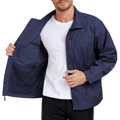 Mens Windbreaker Jackets Lightweight Packable Windproof for Casual Hiking Outdoor Navy2