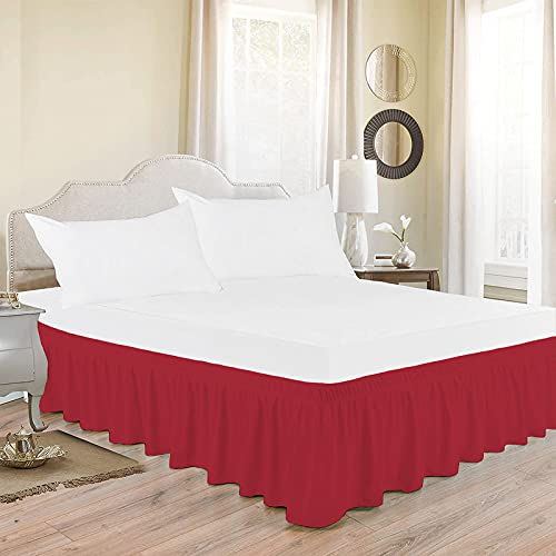 Image of Wrap Around Dust Ruffled Bed Skirt 10 inch Inch Tailored Drop Fade Resistant Brushed Microfiber Bed Skirt - Queen | Burgundy