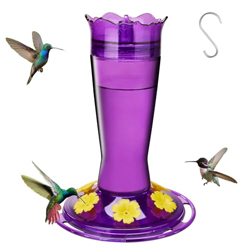 Kingsyard Glass Hummingbird Feeder for Outdoors Hanging 14 oz Leak-Proof Humming Bird Feeders with Ant Moat & Bee Proof Feeding Ports Hummingbird Gift for Bird Lovers (Purple)