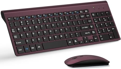 Wireless Keyboard and Mouse Ultra Slim Combo, TopMate - Wine Black | 2.4G Silent Compact 2400DPI Mouse and Scissor Switch Keyboard Set with Cover, Batteries Included, for PC/Laptop/Windows/Mac