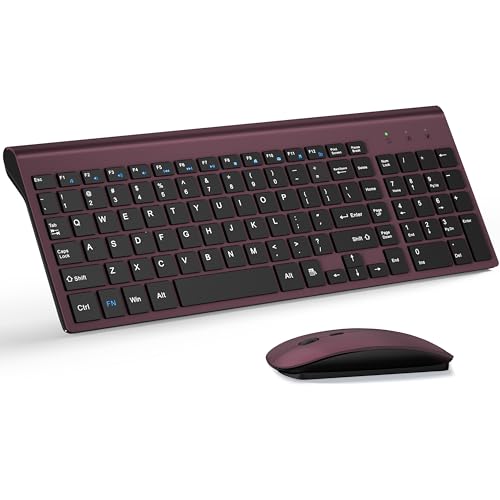 Image of Wireless Keyboard and Mouse Ultra Slim Combo, TopMate 2.4G Silent Compact USB 2400DPI Mouse and Scissor Switch Keyboard Set with Cover, Batteries Included, for PC /Laptop /Windows /Mac - Wine Black