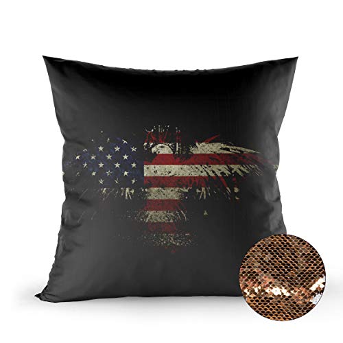 Funda de almohada reversible con lentejuelas, decorativa, con forma de bandera estadounidense, con diseño de águila y sirena, funda de almohada que cambia de color, funda de almohada