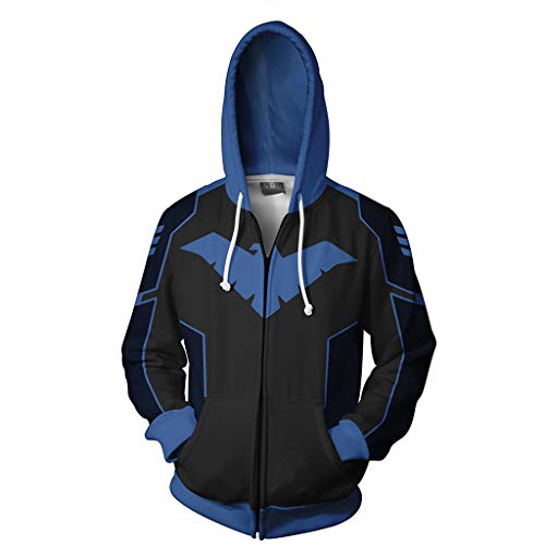 WQLESO Zipper Hoodie 3D Nightwing Stampato Giacca da Uomo di Sport e Tempo Libero Felpa,Black-L