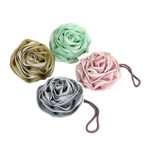 Gatuida 4 Esponjas Exfoliantes para Baño Forma de Rosa Mezcla de Colores Espuma Abundante Material PE Hipoalergénico Esponja Corporal Confiable para Ducha y Uso Doméstico