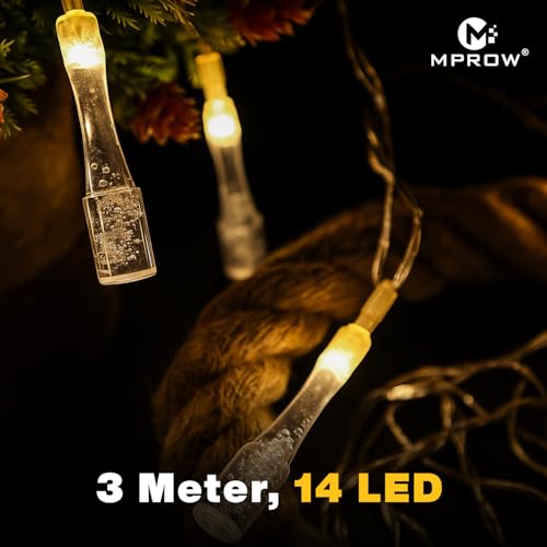 Image of MPROW Water Drop LED String Lights, 14 Warm White Fairy Lights, Plug-in Decorative Lights for Indoor Outdoor (Crystal Bottle Warm White, 3m, 14)